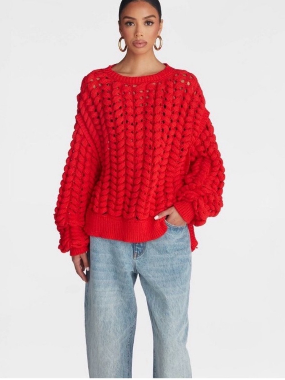 KBB by KAHLANA Women's Pullover Sweater
'The Chunky Knit Crew' - red